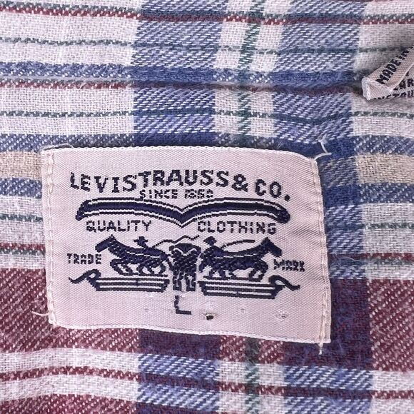 VTG 80s Levi's Pearl Snap Western Shirt Men’s L Plaid Long Sleeve Flannel Cotton - Picture 5 of 16